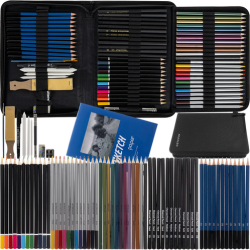 Set profesional pentru desen si schite Maaleo - 74 piese cu creioane grafit in penar