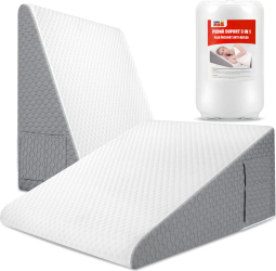 Perna Suport cu Plan Inclinat din Spuma cu Memorie Linomag® pentru Dormit Antireflux Sforait Apnee Recuperare Relaxare Citit Lavabila Alb/Gri carbon 61x61x25.5cm