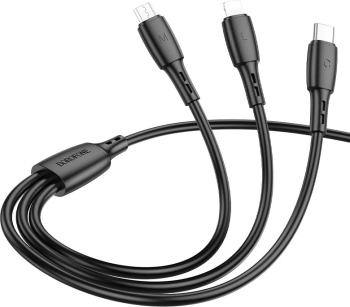 Cablu alimentare Borofone \u201eBX71\u201d pentru smartphone USB la Micro-USB+Lightning + USB Type-C 2A 1m negru