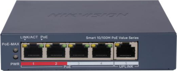 Switch Poe Hikvision Ds-3e1105p-ei/m(v2), 4 × 10/100 Mbps Poe Port,1 × 10/100 Mbps Rj45 Port, Total Poe Power Budget 45w, Support 802.1q Vla