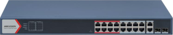 Switch 16 Porturi Poe Hikvision Ds-3e1318p-ei(b), L2, Smart Managed, 16 × 100 Mbps Poe Rj45 Ports Și 2 × Porturi Gigabit, Putere Poe 230w, M