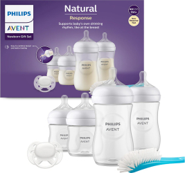 Set nou-nascut Philips Avent Natural Response SCD838\/11 tetina care functioneaza ca sanul mamei tetina fara scurgeri 4 biberoane suzeta