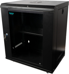 Cabinet metalic Spacer SPCW-12U-400-BK-02 12U, Wall mount, 500 x 400 mm, Glass door, Negru