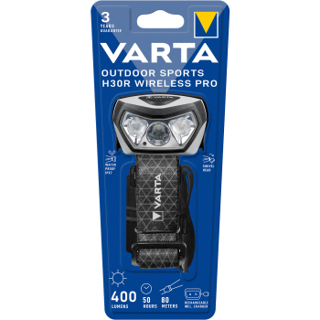 Lanterna LED frontală reîncărcabilă Varta Outdoor Sports H30R Wireless Pro 400 lm IPX7 acumulator 1800 mAh