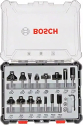 Set de 15 freze de profilat canturi Bosch mixte tija 6 mm