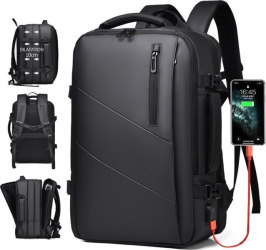 Rucsac negru de calatorie impermeabil bagaj de mana laptop si zboruri avioane USB JollyMag PL182