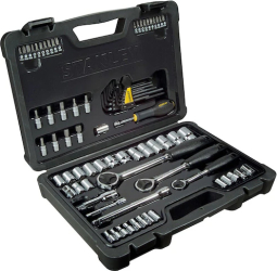 Set tubulare 80 piese Stanley STHT0-73930, 1/4, 3/8 și 1/2 inch, kit complet, clichet 43 dinti cu mâner din plastic pentru confort, tubulare