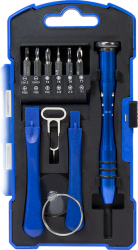 TRUSA scule șurubelnițe, Logilink, set 17 bucăți: 12x biti (0.3x1.5mm,0.4x2.0mm,T4,T5,T6,T7,PH000,PH00,PH0,Y1,0.8mm,0.2mm), 2x bara plastic,