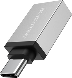Adaptor OTG Type-C to USB Borofone, BV3, Aluminiu, Încărcare și transfer, Argintiu