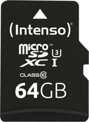 Card Micro SD cu adaptor, Intenso, 64GB, Clasa 10 UHS-I Professional