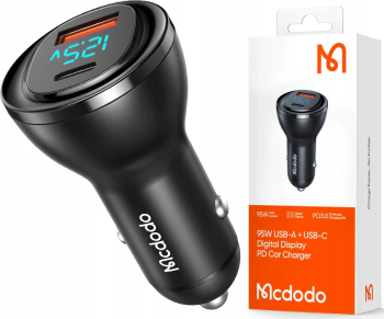 Incarcator auto Mcdodo, afișaj LCD, USB, USB-C PD, pentru Samsung, Apple, Huawei, Xiaomi, OPPO, Aurora Series, 95W, negru
