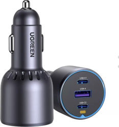 Incarcator auto Ugreen 75W, 2x USB-C ,1x USB, PD3.0, QC 4.0, Gri