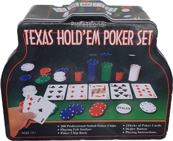 Poker Texas Holden negru 200 jetoane 2 cărți covoraș 3 butoane cutie