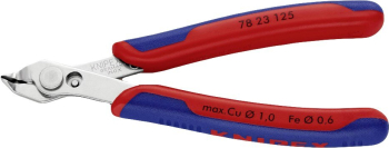 Clesti pentru Electronica Superknips din Inox cu Suprafata Lustruita si Manere cu Manson Bicomponent L 125 Mm Taiere O 0.2 - 1.0 / 0.6 Mm