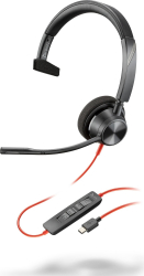 Căști PC Poly Blackwire 3310, USB-C + Adaptor USB-C/A, Negru