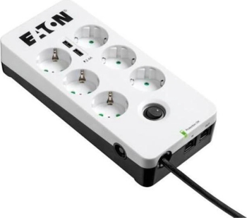 Prelungitor cu protecție Eaton 6 Prize, 250 V, 2500 W, 60 Hz, Schuko, Negru/Alb