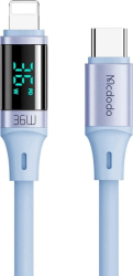 Cablu Mcdodo Type-C la tip Lightning Digital Display Silicone Fast Charging, 36W, 1.2m Albastru