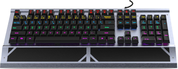 Tastatura de gaming cu fir, Cian Technology , USB, RGB, Cu suport pentru încheietură, Negru/Gri
