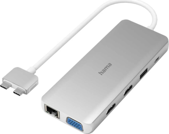 Hub USB Hama 200105, USB-C, USB-A, Ethernet, HDMI, Card Reader, alb-argintiu