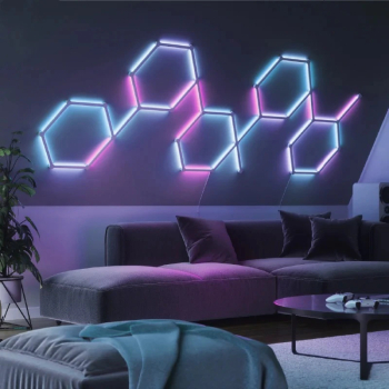 Kit de extindere 3 panouri LED WGBW luminoase modulare inteligente Nanoleaf Lines Expansion Pack, Wi-Fi, lumina albă și colorata reglabilă,