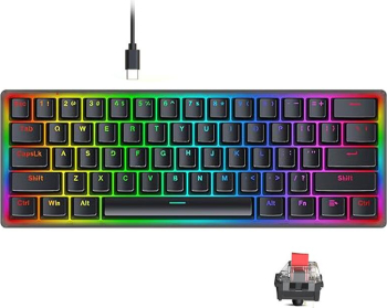 Tastatura gaming mecanica Redragon Akali, iluminare RGB switch-uri rosii, Neagra