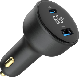 Incarcator auto rapid Gembird 2-Port USB-C PD LCD 65W, 1xUSB-A, 1xUSB-C, negru