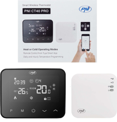 Termostat inteligent PNI CT40 PRO fara fir, cu WiFi, pentru centrale termice, mod incalzire si racire, histerezis minim 0.1°C, 4 programe zi