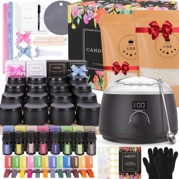 Set complet pentru confectionare lumanari parfumate din soia Luxofia aparat topire cu control temperatura 8 uleiuri esentiale