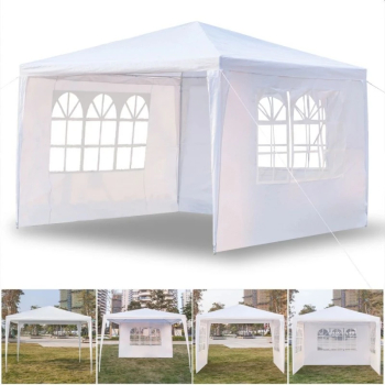Cort pentru gradina 3x3 m pavilion 3 pereti cu ferestre laterale cadru de otel impermeabil 85g/mp