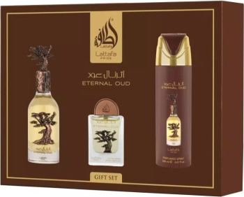 Lattafa Pride Eternal Oud Set cadou unisex EDP 100 ml + EDP 20 ml + deodorant spray 200 ml + reumplere