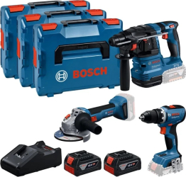 Set 3 scule pe acumulator Bosch Professional 18 V, Mașina de gaurit și insurubat GSR 18V-65 brushless, Ciocan rotopercutor GBH 18V-22 brushl