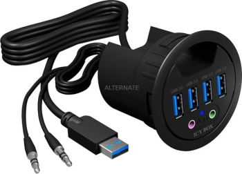 Hub pentru birou cu citior de card , RaidSonic , IcyBox , 3x USB 3.0 , SD/MicroSD , LED