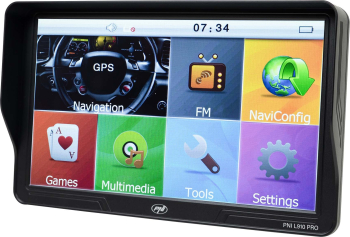 Sistem de navigatie GPS PNI L910 PRO cu parasolar, 9 inch, 800 MHz, 512MB DDR, 16GB memorie interna, FM transmitter, negru