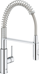 Baterie bucătărie cu dus extractibil Grohe Get, cartuș ceramic, monocomandă, 1/2'', dus profesional, 2 funcții spray, pivotant, crom