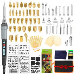 Kit pirogravat si lipit multifunctional Luxofia 110 piese 90W 180-480° C varfuri pentru gravura sculptare si embosare in lemn si piele