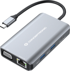 Adaptor cu fir, Conceptronic, USB 3.2 Gen 1, 100 W - 1000 Mbit/s, Gri