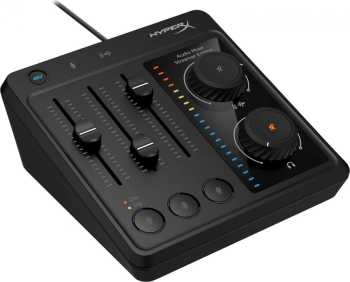 HyperX Audio Mixer pentru microfoane XLR și jack 3,5mm, phantom power 48V, butoane mute, indicatoare LED