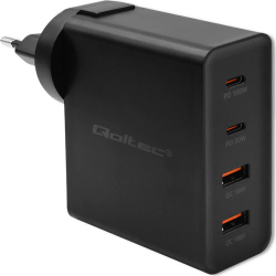 Incarcator Rapid GaN Qoltec Power Pro 130W cu 2xUSB-C PD 100W 30W și 2xUSB-A QC 18W Încărcare Laptop Smartphone Tableta Protecție Multipla