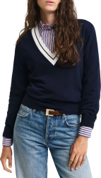 Pulover dama in V Gant 4805303 S INTL Bleumarin