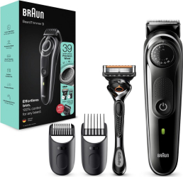 Aparat de tuns barba Braun Beard Trimmer BT3342, Wet&Dry, buton rotativ de precizie, 39 de setări pentru lungime, 2 piepteni, Aparat de ras