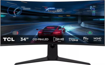 curbat TCL 34" 170Hz QD-MiniLED Mini HVA WQHD FreeSync Premium HDR boxe alb-negru - imagine 1