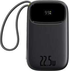 Baterie externă Anker 20000 mAh 22.5 W Baseus EnerFill FC31 USB-C Lightning USB-A Cabluri integrate Display LED Negru
