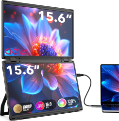 Pliabil si Portabil Dual 15.6 inch FHD pentru laptop Qova® Extender ecran IPS 1080p 330° Rotatie USB-C and HDMI Ecran Extensibil Laptop Incarcare Rapida 65W Moduri V - imagine 1