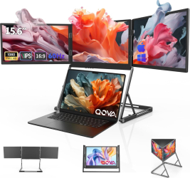 Portabil Triplu Extensibil pentru Laptop 15.6inch Full HD IPS QOVA® Extender Ecran cu 3 Monitoare 1080P Conectare USB-C si HDMI 60Hz 300 Nits Compatibil Windows/Mac/Linux