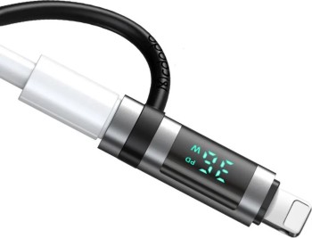 Adaptor Mcdodo OT-2610 Type-C la Lightning 36W Pigeon Series cu cârlig din silicon aliaj de aluminiu afișaj LED HD (Negru)