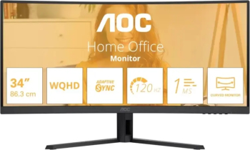 AOC CU34E4CV 34" Curved VA LED Monitor, UWQHD 3440x1440, HDMI, DisplayPort, 120Hz, 4ms