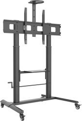 Stand TV mobil pe roți oțel reglabil 52-110 inch(132cm-279cm) rafturi dispozitive multimedia capacitate susținere 120KG Negru Techly