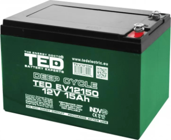 Ted Electric Acumulator 12V Vehicule Electrice, Dimensiuni 151 x 98 x 95 mm, Baterie 12V 15Ah M5, TED003775