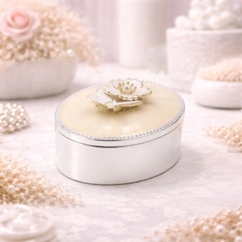 Cutie Bijuterii Ovala 9x7 cm cu Floare si Strasuri AZAY &ndash Caseta Bijuterii Eleganta Cutie Inel Cadou Femei Premium cu Ambalaj