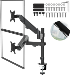 Suport pentru 2 monitoare Maclean MC-136, arc cu gaz, 17–32'', max 10kg, reglare completa, VESA 75x75/100x100, montaj pe birou, negru